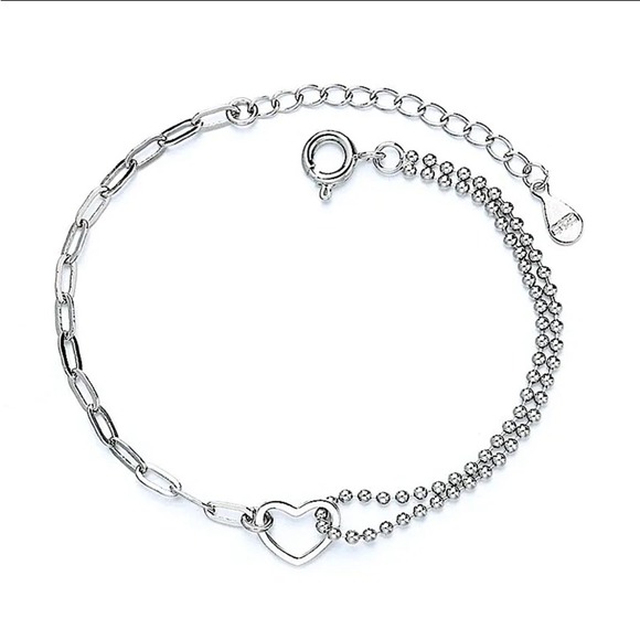 Sterling Silver Minimalist Heart Bracelet, Irregular, Geometric, Dainty,… - Picture 6 of 7